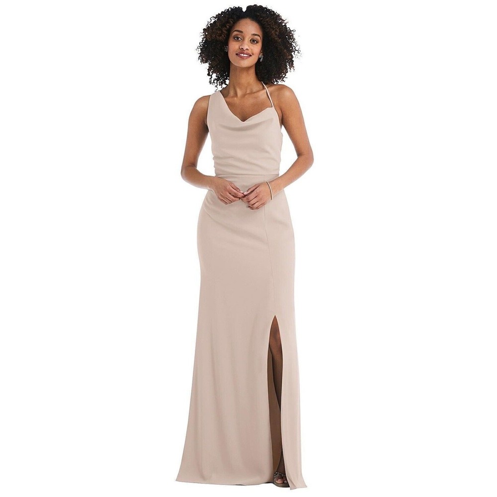 After Six Gown Maxi Dress Crepe One Shoulder Cameo Size 8 NWT